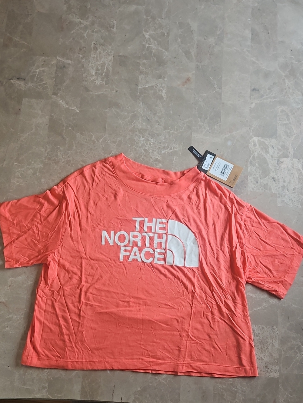 The North Face Coral-Orange Logo Crop Womens Tee Size Large